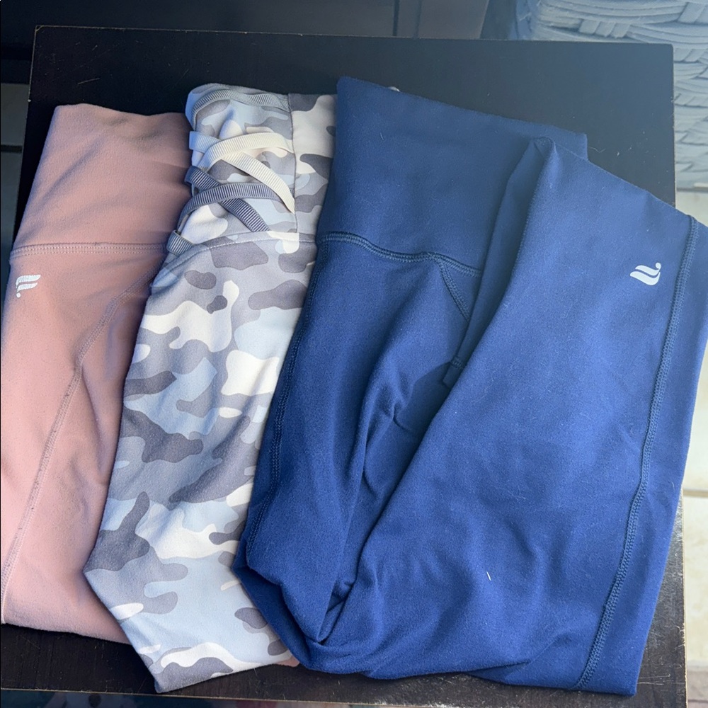 Fabletics PowerHold Leggings Trio - Gray, Pink, and Blue